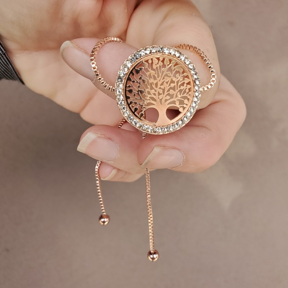 New Rhinestone Tree of Life Adjustable Rose Gold Bracelet. - Picture 3 of 10